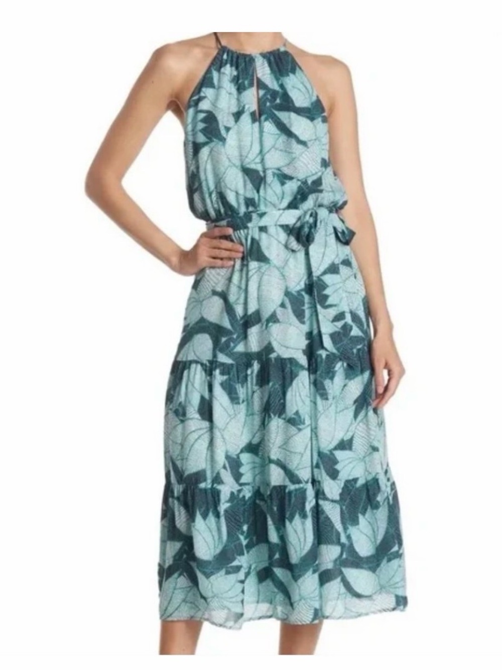 Parker Palm Breeze Lenora Silk Midi Halter Dress